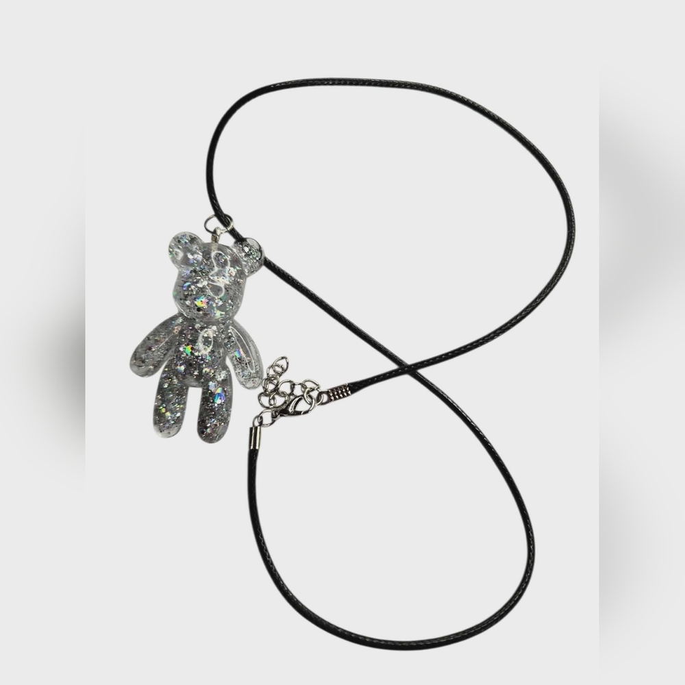 Glittering Silver Bear Pendant Necklace